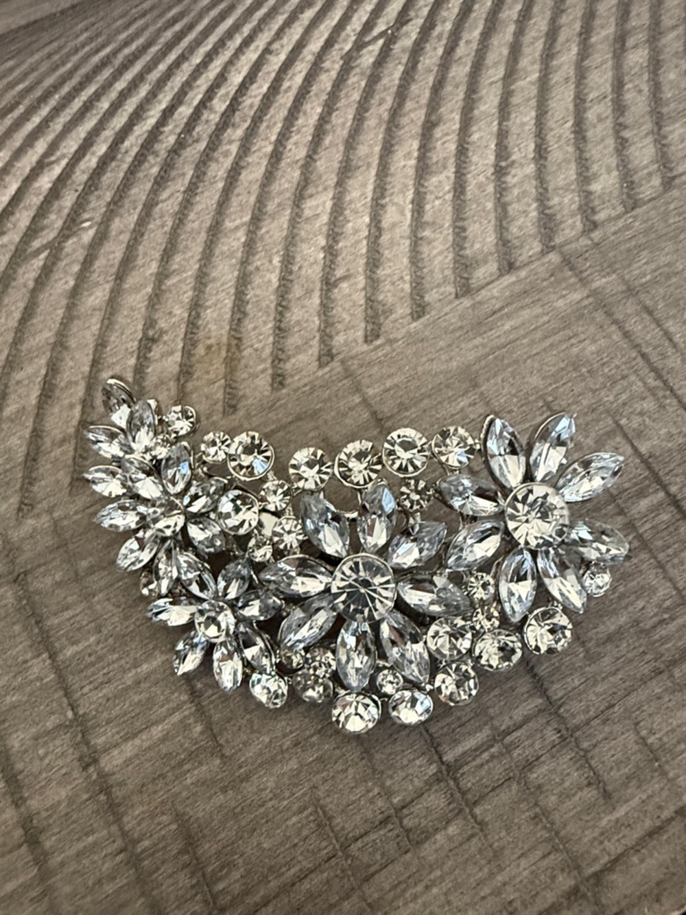 Crystal Floral Statement Brooch - Clear/Silver